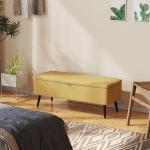 Banco de Armazenamento Estofado em Linho com Tampa Abatível e Pés de Aço Carga Máxima 150kg 101x38,5x44,5 cm Amarelo