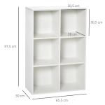 Estante para Livros Estante de Madeira de 3 Níveis com 6 Compartimentos de Armazenamento 65,5x30x97,5 cm Branco