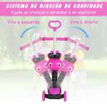 Trotinete 5 em 1 para Crianças com 3 Rodas Assento Removível e Guiador Ajustável Carga Máxima 50 kg 62x25x72,5 cm Rosa