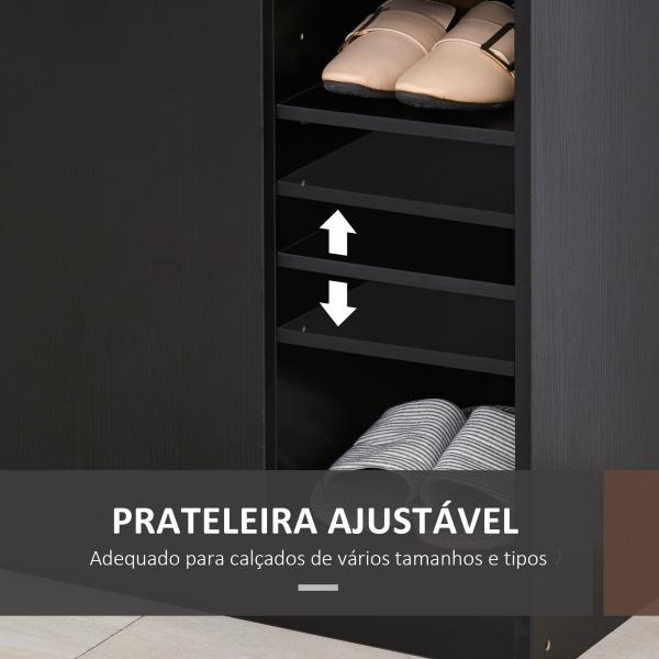 Sapateira com 2 Portas Prateleiras Interiores e 4 Prateleiras Exteriores com Altura Ajustável 83x30x90 cm Preto