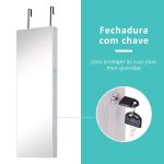 Espelho com Móvel de Bijuterias de Parede ou Porta Espelho de Parede com LED 5 Prateleiras 2 Gavetas pequenas e Fechadura 37x120x10cm Cinza Claro