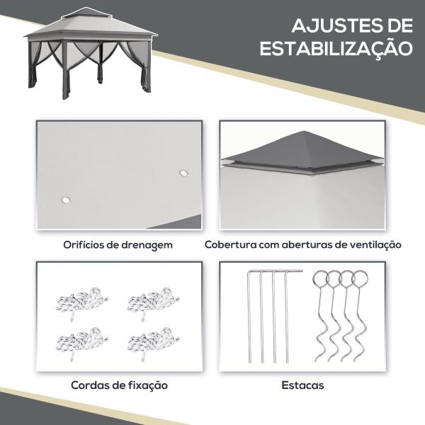 Tenda Dobrável 3,26x3,26x2,72 m com Altura Ajustável 4 Painéis de Malha Proteção UV30+ e Bolsa de Transporte Cinza
