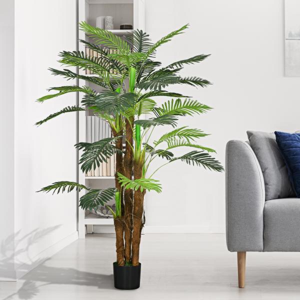 Planta Artificial Decorativa 160 cm Palmeira Artificial com Vaso e Folhas para Interior Verde