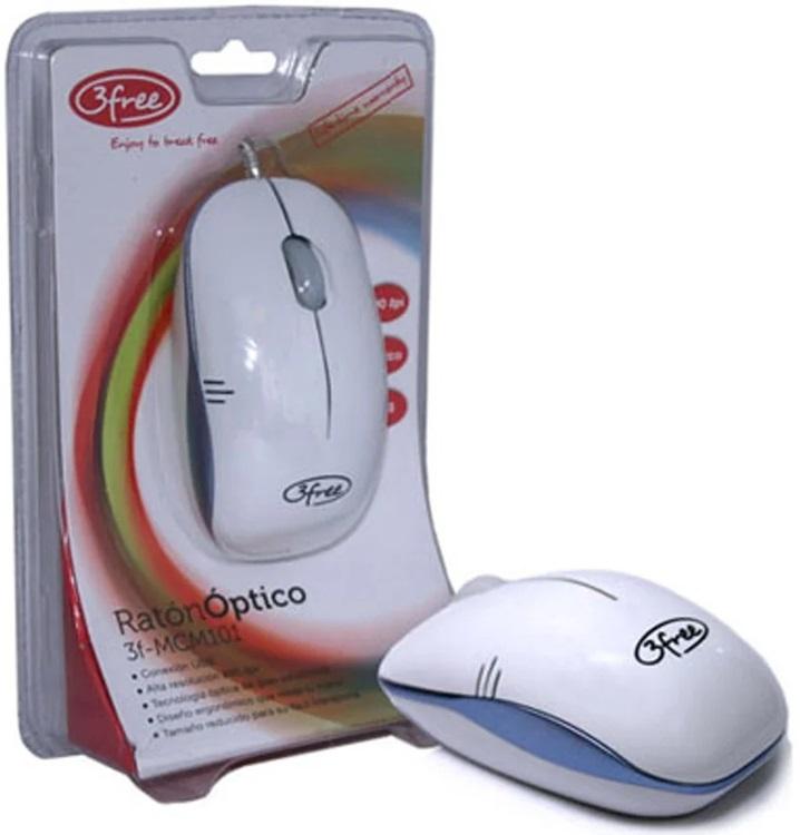 Rato Óptico USB 1600DPI (Branco/Azul) - 3FREE
