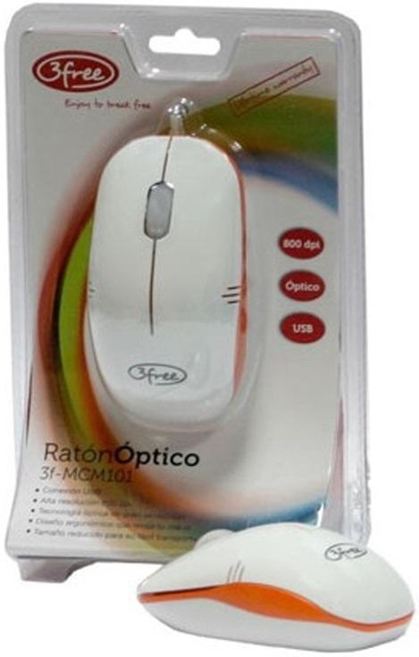 Rato Ótico USB 800DPI (Branco/Laranja) - 3FREE