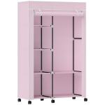 Roupeiro de Tecido Dobrável com 6 Prateleiras 1 Barra de Pendurar e Rodas para Dormitório Vestidor 103x43x162,5 cm Rosa