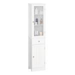 Armário Alto para Casa de Banho Móvel Auxiliar de Banheiro de Estilo Moderno com 2 Portas Prateleiras Ajustáveis e 1 Gaveta 40x27x171,5cm Branco