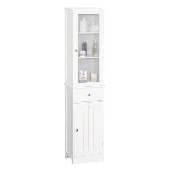 Armário Alto para Casa de Banho Móvel Auxiliar de Banheiro de Estilo Moderno com 2 Portas Prateleiras Ajustáveis e 1 Gaveta 40x27x171,5cm Branco