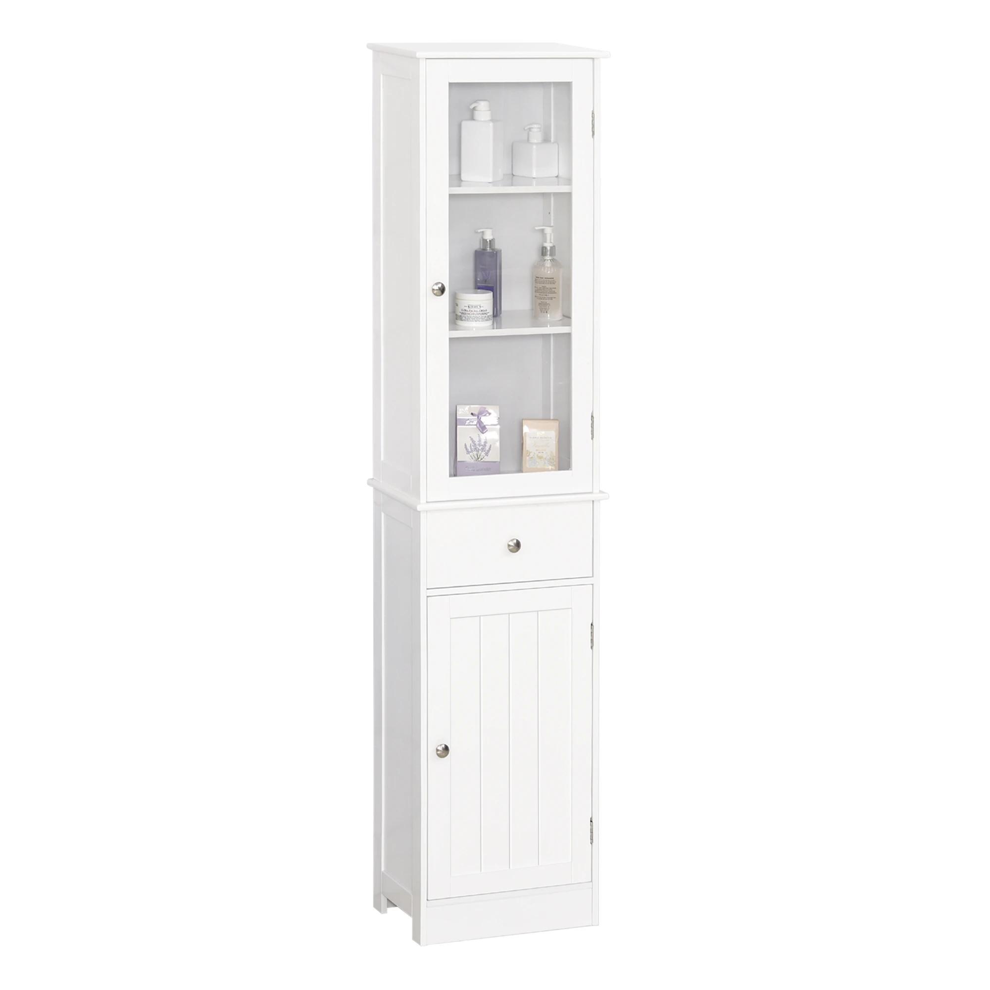 Armário Alto para Casa de Banho Móvel Auxiliar de Banheiro de Estilo Moderno com 2 Portas Prateleiras Ajustáveis e 1 Gaveta 40x27x171,5cm Branco