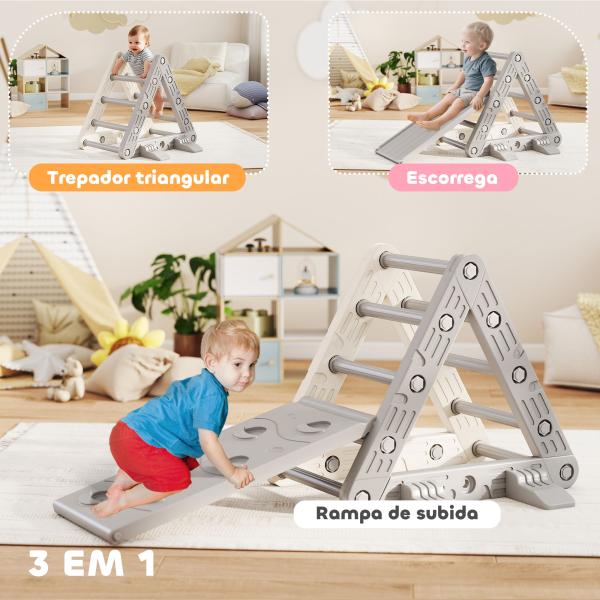 Triângulo de Escalada para Crianças de 18 - 48 Meses com Escorrega e Rampa 130x80x69 cm Cinza e Branco