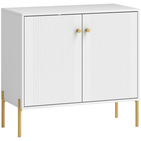 Aparador Moderno de 2 Portas Prateleiras Ajustáveis Bancada com Efeito Mármore e Pés de Aço 80x39,1x76 cm Branco