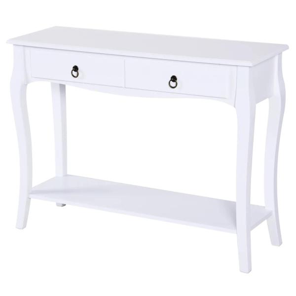 Mesa Tipo Consola para Sala de Estar Consola para Entrada com 2 Gavetas e Prateleira Inferior 100x33x75cm Branco