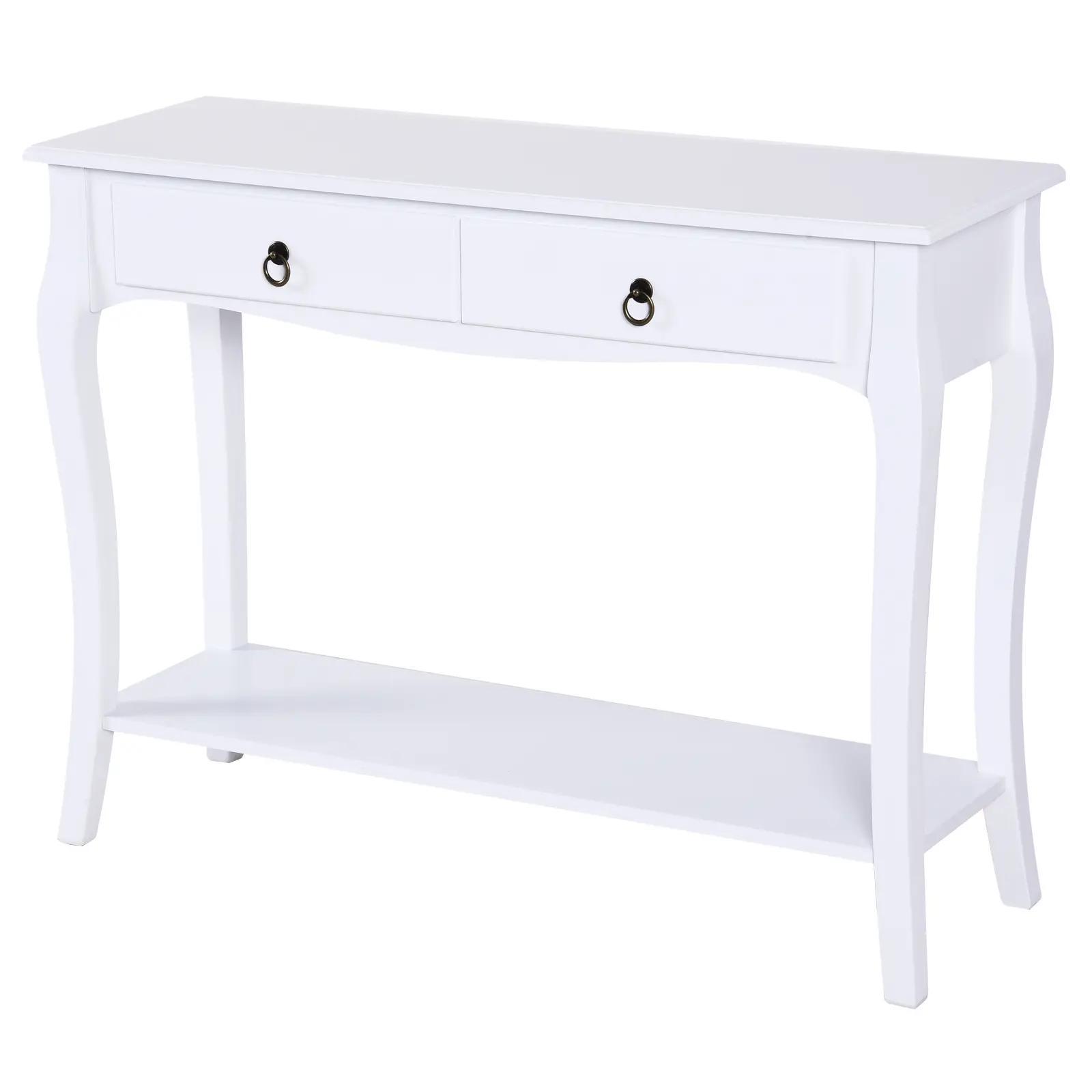Mesa Tipo Consola para Sala de Estar Consola para Entrada com 2 Gavetas e Prateleira Inferior 100x33x75cm Branco
