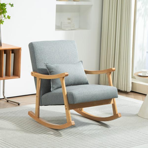 Poltrona Baloiço Moderna Poltrona de Amamentação com Almofada Lombar e Base de Madeira 65x87x84 cm Cinza Claro