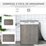 Cesto para Roupa Suja de Bambú Capacidade de 100L com Tampa Removível Bolsa com 2 Compartimentos 52x32x63 cm Cinza