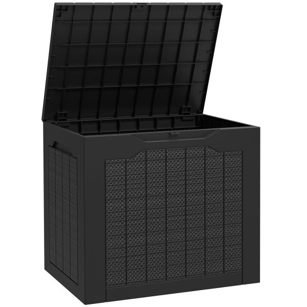 Baú de Armazenamento Exterior 93L Caixa de Armazenamento de Jardim de Plástico Impermeável com 2 Alças 56x41x50 cm Preto