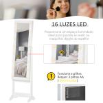 Guarda - Joias de Pé, com Espelho, Armário para Joias 16 Luzes LED Reclinável 36x30x136cm Branco
