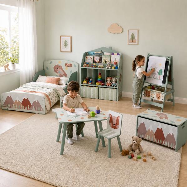 Baú de Brinquedos Organizador de Brinquedos para Crianças de 3 a 8 Anos com Estampado em Animaos 60x37x39 cm Verde