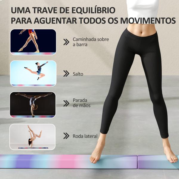 Barra de Equilíbrio de Ginástica Dobrável 236 cm com Base Antiderrapante Viga de Equilíbrio para Treino em Casa Multicor