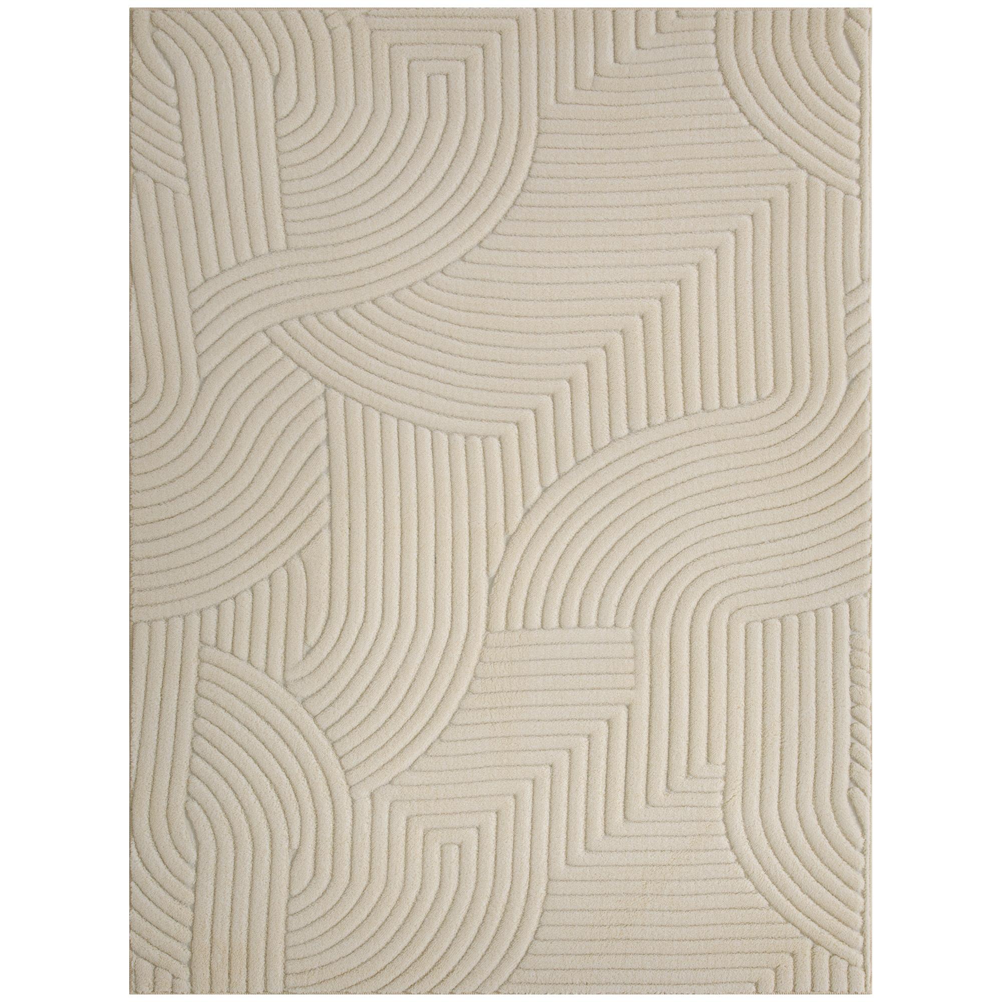 Tapete Sala de Estar 160x120 cm Tapete Pelo Curto Estilo Moderno Base Antiderrapante Tecida à Máquina Creme