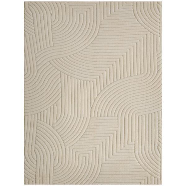 Tapete Sala de Estar 160x120 cm Tapete Pelo Curto Estilo Moderno Base Antiderrapante Tecida à Máquina Creme