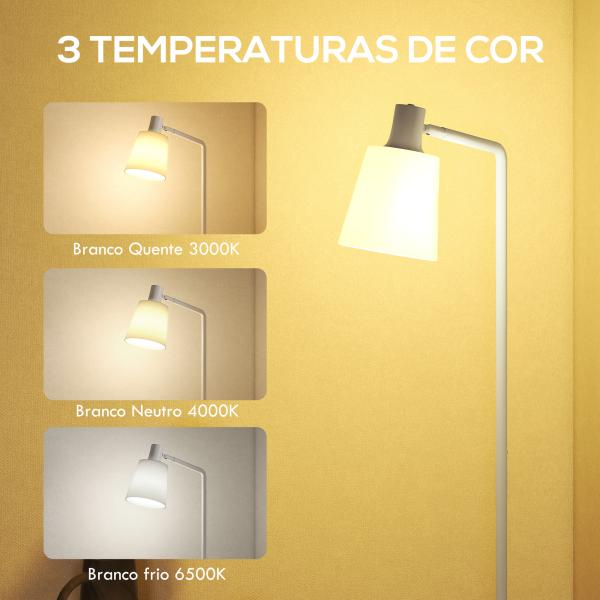 Candeeiro de Pé LED Regulável com Ecrã Giratório 350° 3 Temperaturas de Cor 3000K/4000K/6500K 45x21x148 cm Branco