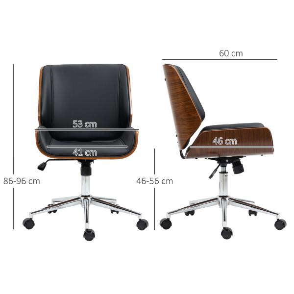 Cadeira de Escritório Operativa Giratória em PU com Altura Ajustável Função Inclinação 51x65,5x82 - 92cm Preto