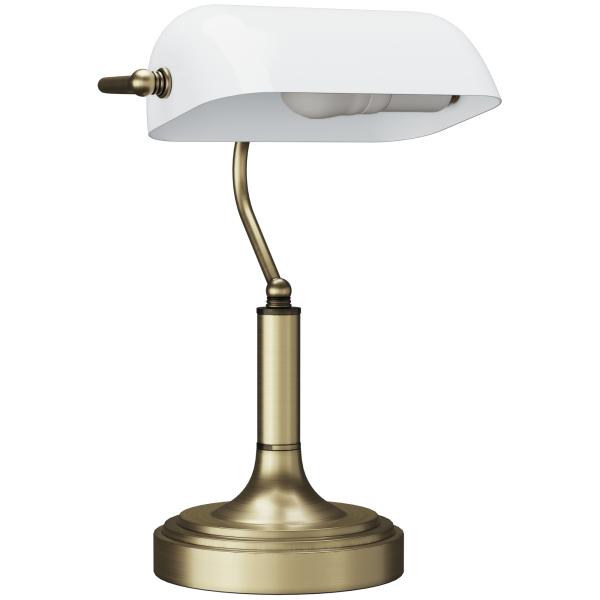 Candeeiro de Mesa Banqueiro Candeeiro de Mesa Vintage E27 com Ecrã Orientável a 45° 26,8x22x39,5 cm Branco