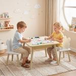 Conjunto de Mesa e 2 Cadeiras com Encosto em Forma de Ursinho e Compartimentos Ocultos Madeira e Branco
