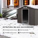 Abrigo de Jardim Exterior 4,83m² 277x195x192cm Abrigo e Jardim Metálico para Armazenamento de Ferramentas com Base Incluída e 4 Janelas Cinza