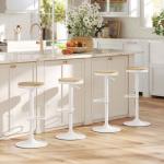 Conjunto de 2 Bancos de Bar Giratórios Bancos Altos de Cozinha com Descanso para Pés 38,5x38,5x60 - 80 cm Madeira e Branco