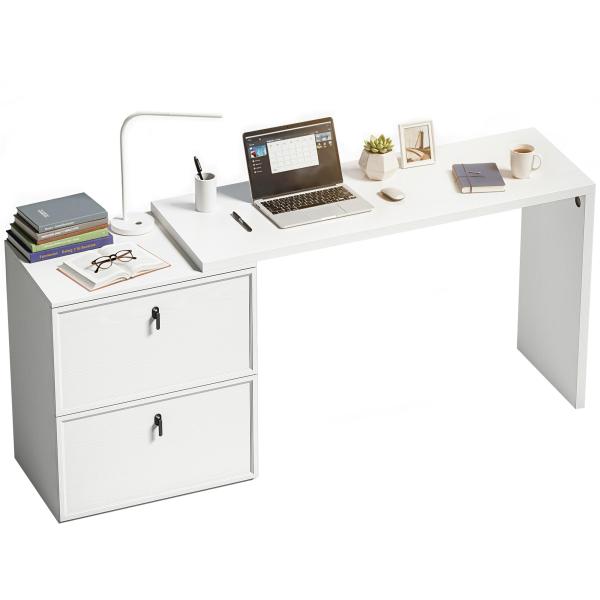 Secretária Reversível em Forma de L com 2 Gavetões Arquivadores Design Moderno para Espaços Pequenos Escritório Branco