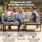 Conjunto de Jardim Exterior com Almofadas, 2 Sofás de 2 Lugares com Reposabráços Ajustáveis e Mesa de Centro, Cinzento