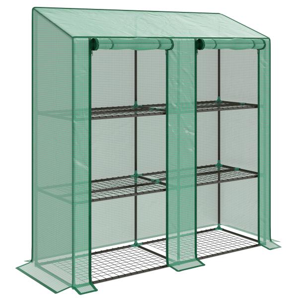Estufa de Jardim de 3 Níveis Estufa de Terraço com Prateleiras para Cultivo de Plantas em Pátio 143x46x141/151 cm Verde