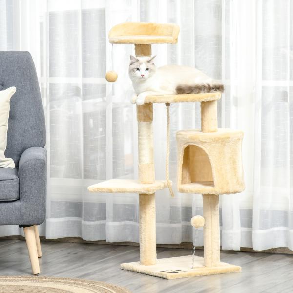 Árvore de gato com plataformas Cabines Bolas de jogo bege 40x40x114cm