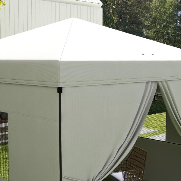 Tenda Dobrável 3x3 m Tenda de Jardim com 4 Paredes Laterais 2 Janelas de Malha Altura Ajustável Impermeável e Anti - UV Branco