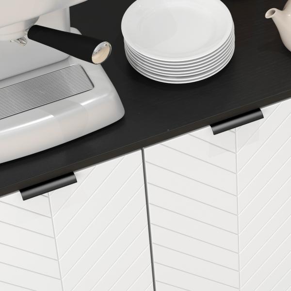 Aparador de 4 Portas Aparador de Sala com Prateleiras Ajustáveis e Pés de Madeira para Cozinha Branco e Preto 120x35x77,4 cm
