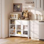 Aparador 2 Portas de Vidro Aparador para Sala Moderno com Gaveta Compartimentos Abertos 100x35x80,3 cm Branco