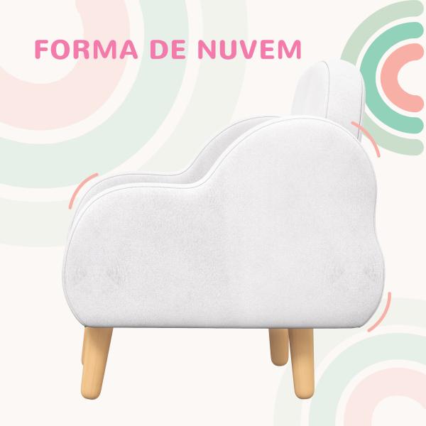 Poltrona para Crianças em Forma de Nuvem com Tato Suave para Crianças de 1,5 - 5 Anos Carga Máxima 40 kg 46x51x55 cm Branco