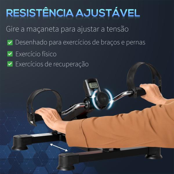 Mini Bicicleta Estática de Exercícios Mini Bicicleta Estática com Altura e Comprimento Ajustáveis Tela LCD Máquina de Pedalar de Mãos e Pernas 33 - 43x40x24,5 - 34,5 cm Preto