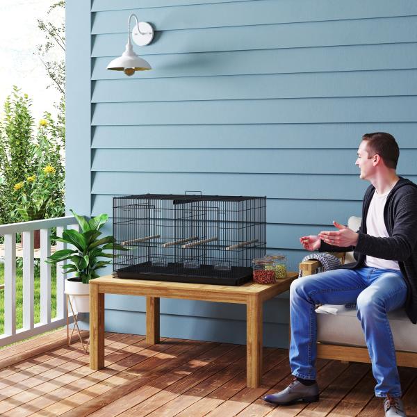 Gaiola para Pássaros com Divisória Gaiola para Aves com 4 Comedouros 4 Poleiros e Bandeja Amovível 76x46x46 cm Preto