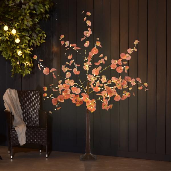 Árvore de Eucalipto Artificial 150 cm Árvore Artificial com 245 Luzes LED e Base Decoração Laranja e Marrom