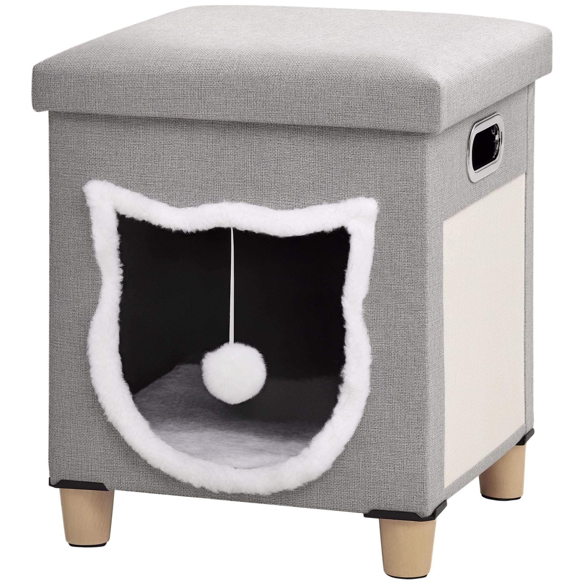 Casa para Gatos 2 em 1 com Apoio para os Pés com Almofada Amovível e Almofada para Arranhar 35,5x35,5x42,5 cm Cinza