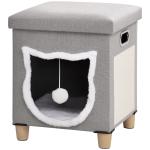 Casa para Gatos 2 em 1 com Apoio para os Pés com Almofada Amovível e Almofada para Arranhar 35,5x35,5x42,5 cm Cinza