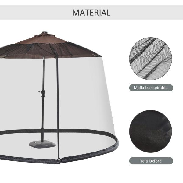 Rede Mosquiteira para Chapéus de Sol de Jardim Ø3m Cobertura de Rede de Chapéu de Sol com Zíper e Tubo Enchido com Água para Terraço Balcão Exterior Preto