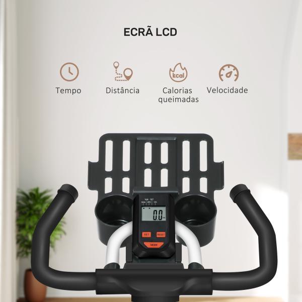 Bicicleta Ergométrica com Tela LCD Sela Ajustável Volante 8 kg para Escritório Branco