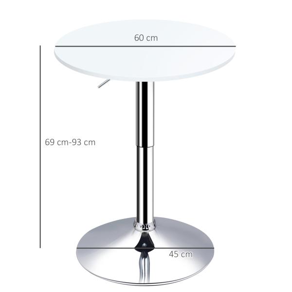 Mesa de bar ajustável em altura com base redonda e antideslizante para cozinha sala de jantar Ø60x69 - 93 cm Branco