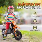 Moto Elétrica Infantil 12V com Música, Velocidade 2,4 - 5 km/h, Rodas Auxiliares, 109,5x60x72,5 cm, Laranja