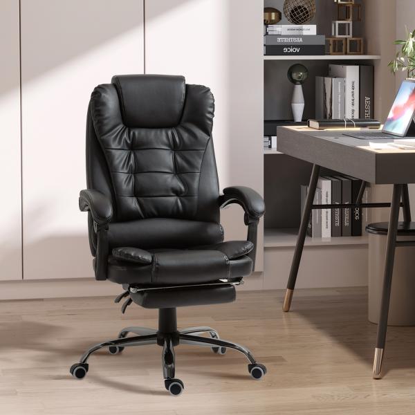Cadeira de Escritório Reclinável Cadeira Executiva Giratória com Altura Ajustável Estofada em PU 64,5x69x109 - 117 cm Preto