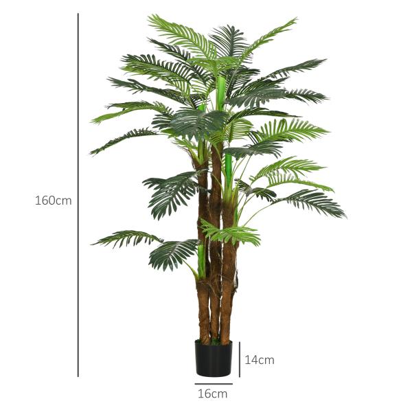 Planta Artificial Decorativa 160 cm Palmeira Artificial com Vaso e Folhas para Interior Verde